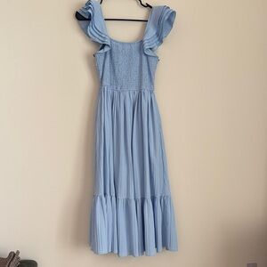 Entro Light Blue Midi Dress with Ruffled Sleeves